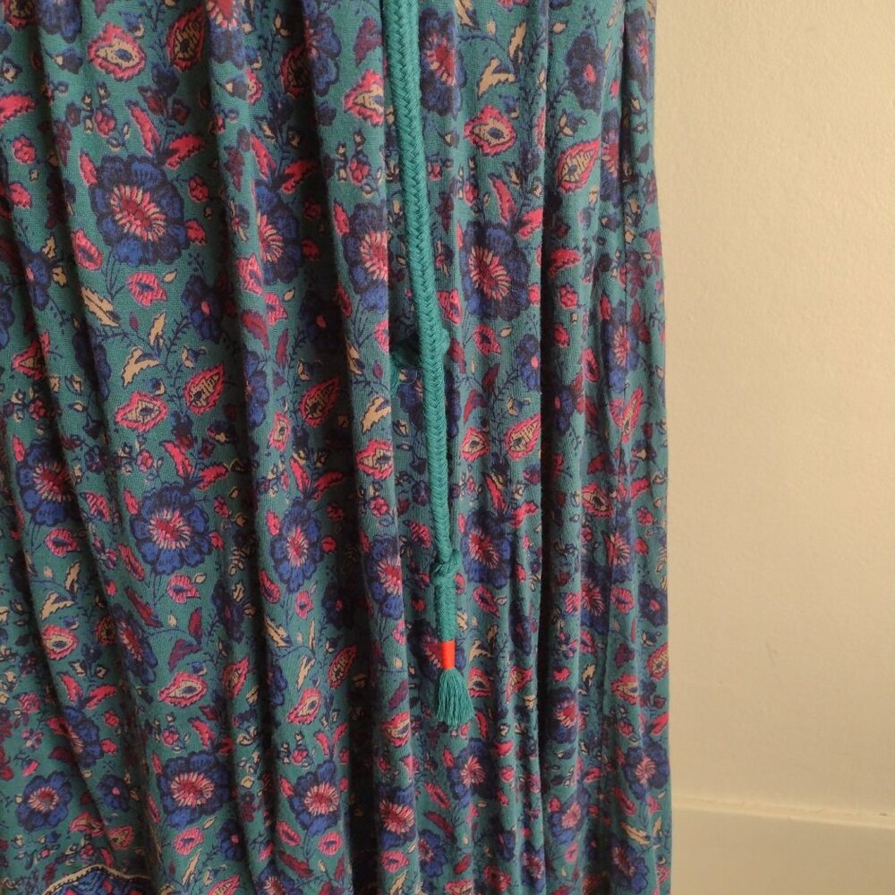 Lucky Brand Teal Floral Dress S Relaxed Knit Boho Jewel Tone Embroidered Maxi - Picture 8 of 12